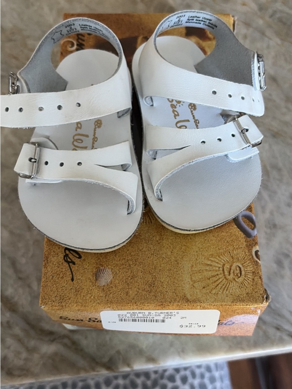 Sun Sand Children's White Leather Buckle Sandals